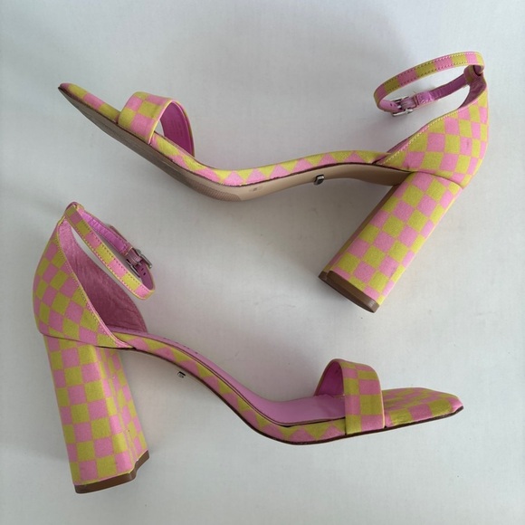 Gianni Bini womens green pink Checkered Heels square toe sandals size 10 - Picture 5 of 8